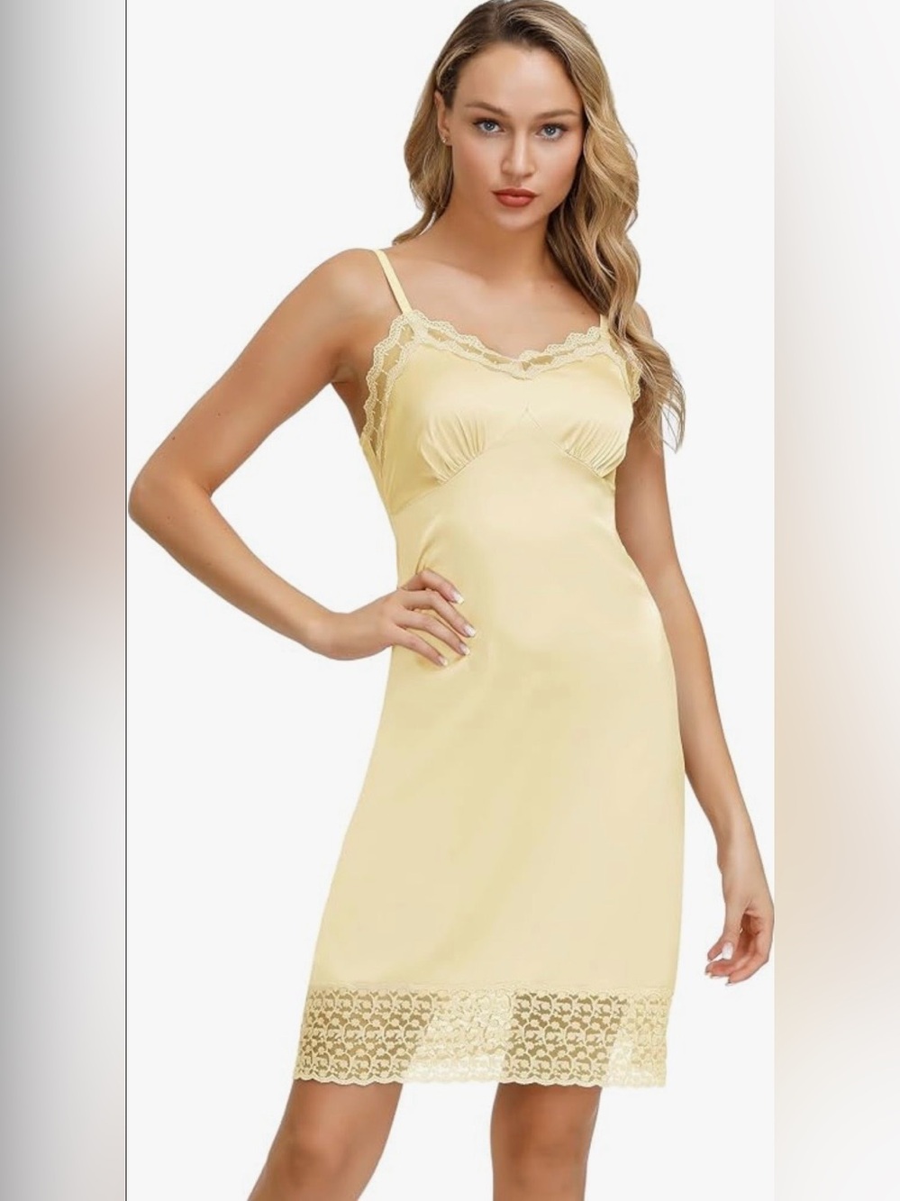 Belle Poque Women Slip Dress Vintage Style Spaghetti Strap Lace V Neck